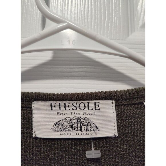 Fiesole Mens Italian Made Dark Olive Green Wool Blend Vneck Sweater Size Large - Picture 3 of 9